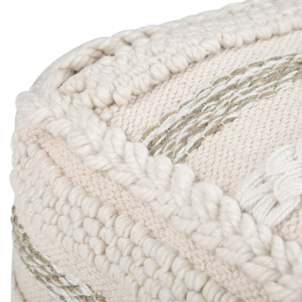 English Elm Sommer Handcrafted Square Pouf Natural Fabric Woven Texture, Supportive Polystyrene Fill, Multiuse Seat Beige B136P159327
