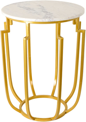 Hendrix HNX-003 25"H x 19"W x 19"D End Table HNX-003  Top: White; Base: Gold Surya