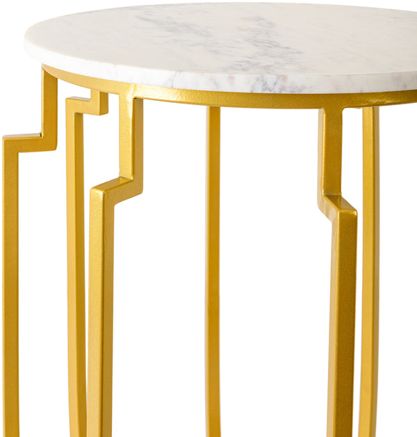 Hendrix HNX-003 25"H x 19"W x 19"D End Table HNX-003  Top: White; Base: Gold Surya