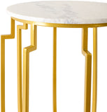 Hendrix HNX-003 25"H x 19"W x 19"D End Table HNX-003  Top: White; Base: Gold Surya