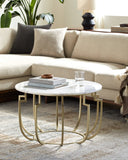 Hendrix HNX-004 17"H x 30"W x 30"D Coffee Table HNX-004  Top: White; Base: Champagne Surya