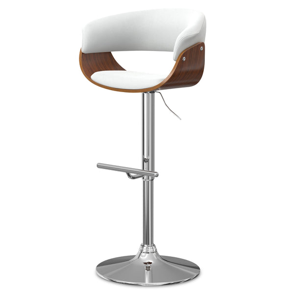 English Elm Sheldon Adjustable Swivel Bar Stool with Gas Lift and Walnut Bentwood Frame, Mid-Century Modern Design White B136P159604