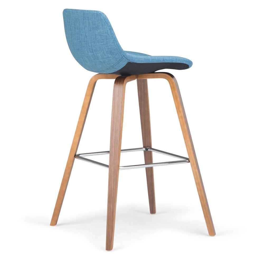 English Elm Randolph Mid-Century Modern Bentwood Bar Height Stools - Set Of 2 In Stylish Blue Linen Upholstery B136P159457-GIGA