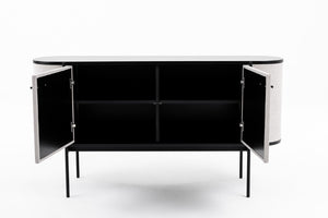 VIG Furniture Hobart Curved Beige Fabric Buffet With Matte Black Round Top & Powder-Coated Metal Legs, 59"W VGDWJ9743--BEI-BUF
