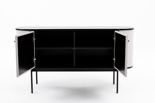 VIG Furniture Hobart Curved Beige Fabric Buffet With Matte Black Round Top & Powder-Coated Metal Legs, 59"W VGDWJ9743--BEI-BUF