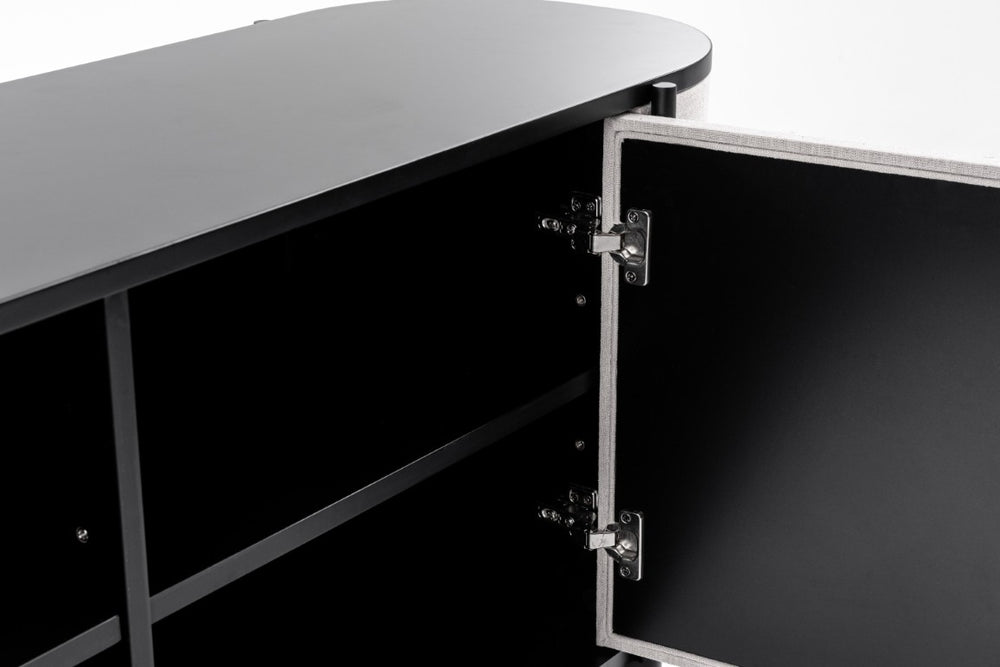 VIG Furniture Hobart Curved Beige Fabric Buffet With Matte Black Round Top & Powder-Coated Metal Legs, 59"W VGDWJ9743--BEI-BUF