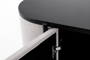 VIG Furniture Hobart Curved Beige Fabric Buffet With Matte Black Round Top & Powder-Coated Metal Legs, 59"W VGDWJ9743--BEI-BUF