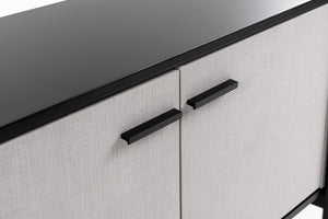 VIG Furniture Hobart Curved Beige Fabric Buffet With Matte Black Round Top & Powder-Coated Metal Legs, 59"W VGDWJ9743--BEI-BUF