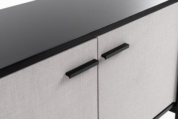 VIG Furniture Hobart Curved Beige Fabric Buffet With Matte Black Round Top & Powder-Coated Metal Legs, 59"W VGDWJ9743--BEI-BUF