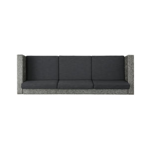 English Elm Christopher Knight Home® - PUERTA Outdoor 3-Seater Sofa with Weather-Resistant Cushions, Woven PE Rattan, Iron Frame, Modern Design 62979.00BLK