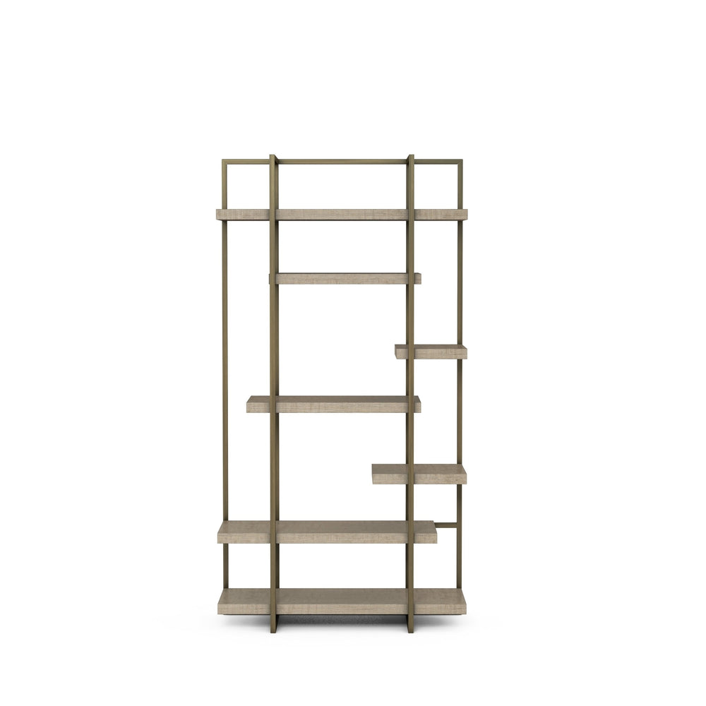 A.R.T. Furniture North Side Etagere - Modern Transitional Design With Flaxen Bronze Frame And 7 Stylish Shelves Brown Parrawood Solids,Quarter Figured,Fiddle Ash Veneer,Metal 269402-2556