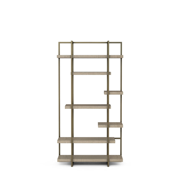 A.R.T. Furniture North Side Etagere - Modern Transitional Design With Flaxen Bronze Frame And 7 Stylish Shelves Brown Parrawood Solids,Quarter Figured,Fiddle Ash Veneer,Metal 269402-2556