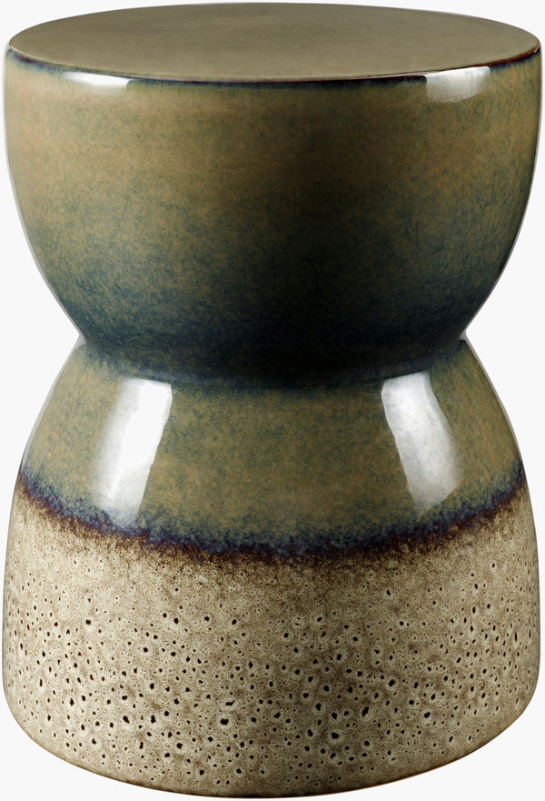 Surya Hourglass End Table - Elegant 17" Ceramic Garden Stool For Indoor & Outdoor Use, Easy To Clean Top, Sage,Base, Sage Ceramic,Ceramic Hog001-171313