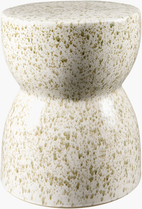 Surya Hourglass End Table - Elegant 17" Ceramic Garden Stool For Indoor & Outdoor Use, Easy To Clean Top, Cream Ceramic,Ceramic Hog003-171313