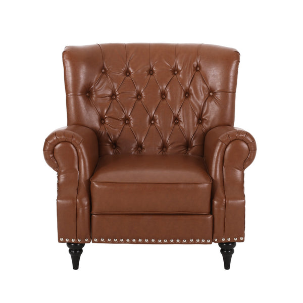 English Elm Christopher Knight Home® - Classic Classic Style Fabric Push Back Chair with Rivet Detail, Rolled Arms & Plush Cushions for Comfort and Stability Light Brown 71909.00PUCOGN
