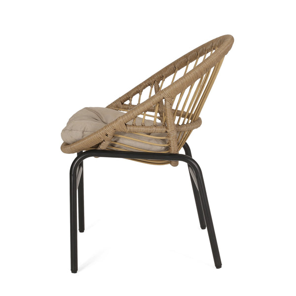 English Elm Christopher Knight Home® - EDGAR Wicker Dining Chairs Set of 2 with Tufted Water-Resistant Cushions, Powder-Coated Iron Frames, Boho Outdoor Seating — Durable 400lb Capacity, Light Brown Beige Finish 70831.00LBRN