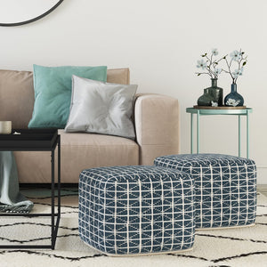 English Elm Noreen Square Pouf Ottoman — Handcrafted Cotton Woven Pattern, Supportive Dense Bead Filling, 18" Blue B136P159330