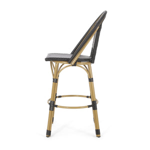English Elm 29.5" Outdoor Pe Rattan Bistro Barstools Set of 2 Woven Teal French Cafe Style 72606.00BLK