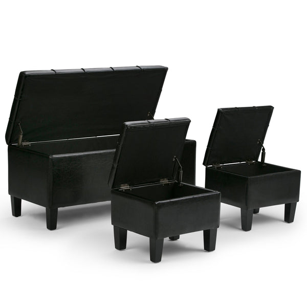 English Elm Dover 3-Piece Storage Ottoman Set In Midnight Black - Versatile Seating & Stylish Hidden Storage B136P159054