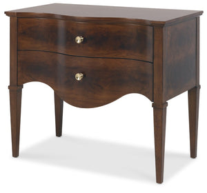 Hooker Furniture Archives Sculpted Two-Drawer Nightstand In Classic Walnut Veneer With Satin Brass Knobs, Timeless Elegance 6123-90116-89