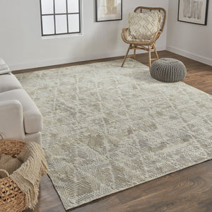 Feizy Rugs Elias Hand Woven Abstract Geometric Rug In Viscose And Wool - Elevate Your Home Décor Today! Gray,Taupe Viscose,Wool Els6718fgrybrng00