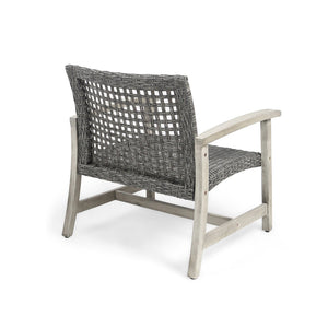 English Elm Christopher Knight Home® - HAMPTON Grey+Black Wood & Wicker Club Chairs Set of 2 — Handcrafted Acacia Frame, Mixed Black Wicker, Cozy 60397.00WTCLMBLK
