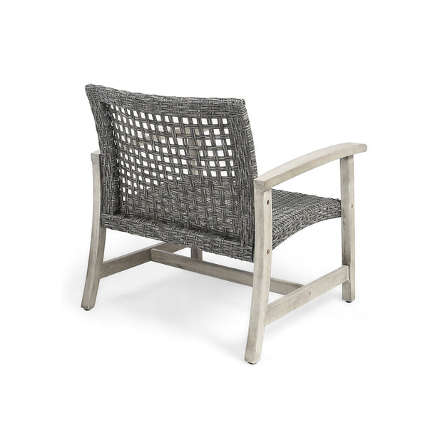 English Elm Christopher Knight Home® - HAMPTON Grey+Black Wood & Wicker Club Chairs Set of 2 — Handcrafted Acacia Frame, Mixed Black Wicker, Cozy 60397.00WTCLMBLK
