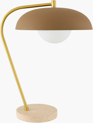 Surya Hordio Arts and Crafts Steel Marble Base Table Lamp with Warm Glass Shade HOR-002
