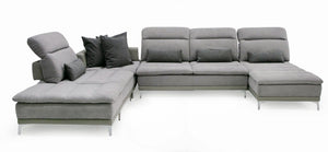 VIG Furniture David Ferrari Horizon - Modern Grey Fabric + Grey Leather U Shaped Sectional Sofa VGFTHORIZON-GREY