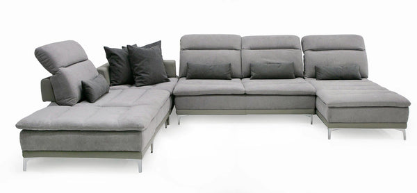 VIG Furniture David Ferrari Horizon - Modern Grey Fabric + Grey Leather U Shaped Sectional Sofa VGFTHORIZON-GREY