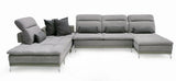 VIG Furniture David Ferrari Horizon - Modern Grey Fabric + Grey Leather U Shaped Sectional Sofa VGFTHORIZON-GREY