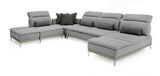 VIG Furniture David Ferrari Horizon - Modern Grey Fabric + Grey Leather U Shaped Sectional Sofa VGFTHORIZON-GREY