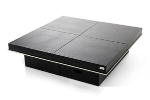 VIG Furniture Horizon Modern Black Crocodile Coffee Table With Hidden Storage, Pull-Out Squares & Stainless Trim VGUNAK856-120C-BLK