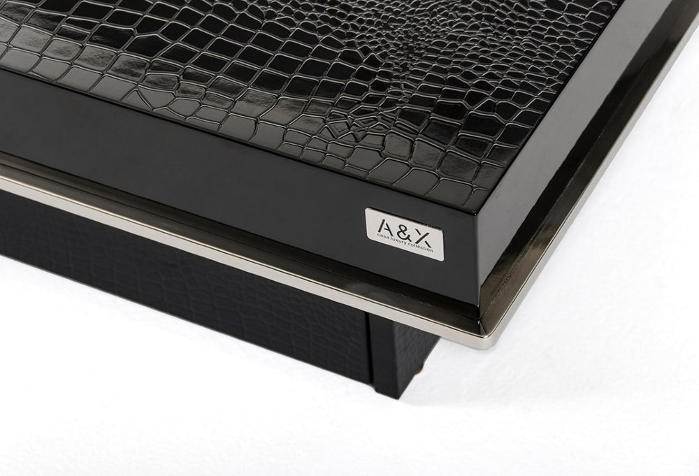 VIG Furniture Horizon Modern Black Crocodile Coffee Table With Hidden Storage, Pull-Out Squares & Stainless Trim VGUNAK856-120C-BLK
