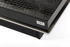 VIG Furniture Horizon Modern Black Crocodile Coffee Table With Hidden Storage, Pull-Out Squares & Stainless Trim VGUNAK856-120C-BLK