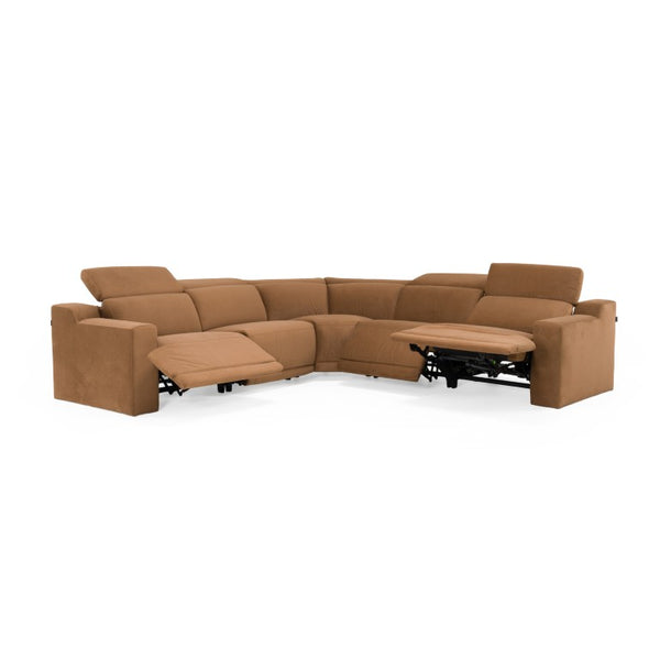VIG Furniture Horton Brown Vesper Tobacco L-Shaped Power Sectional W/ 3 Electric Recliners, Adjustable Heads VGKV-KM.6372-BRN