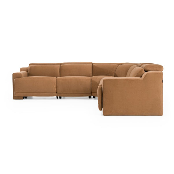 VIG Furniture Horton Brown Vesper Tobacco L-Shaped Power Sectional W/ 3 Electric Recliners, Adjustable Heads VGKV-KM.6372-BRN