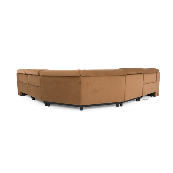 VIG Furniture Horton Brown Vesper Tobacco L-Shaped Power Sectional W/ 3 Electric Recliners, Adjustable Heads VGKV-KM.6372-BRN