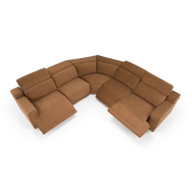 VIG Furniture Horton Brown Vesper Tobacco L-Shaped Power Sectional W/ 3 Electric Recliners, Adjustable Heads VGKV-KM.6372-BRN