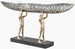 Surya Homo Sapiens Decorative Bowl - 12"H X 25"W X 4"D Modern Metal & Marble Centerpiece For Your Home Metallic ,Nickel Iron,Granite Hos002-12254