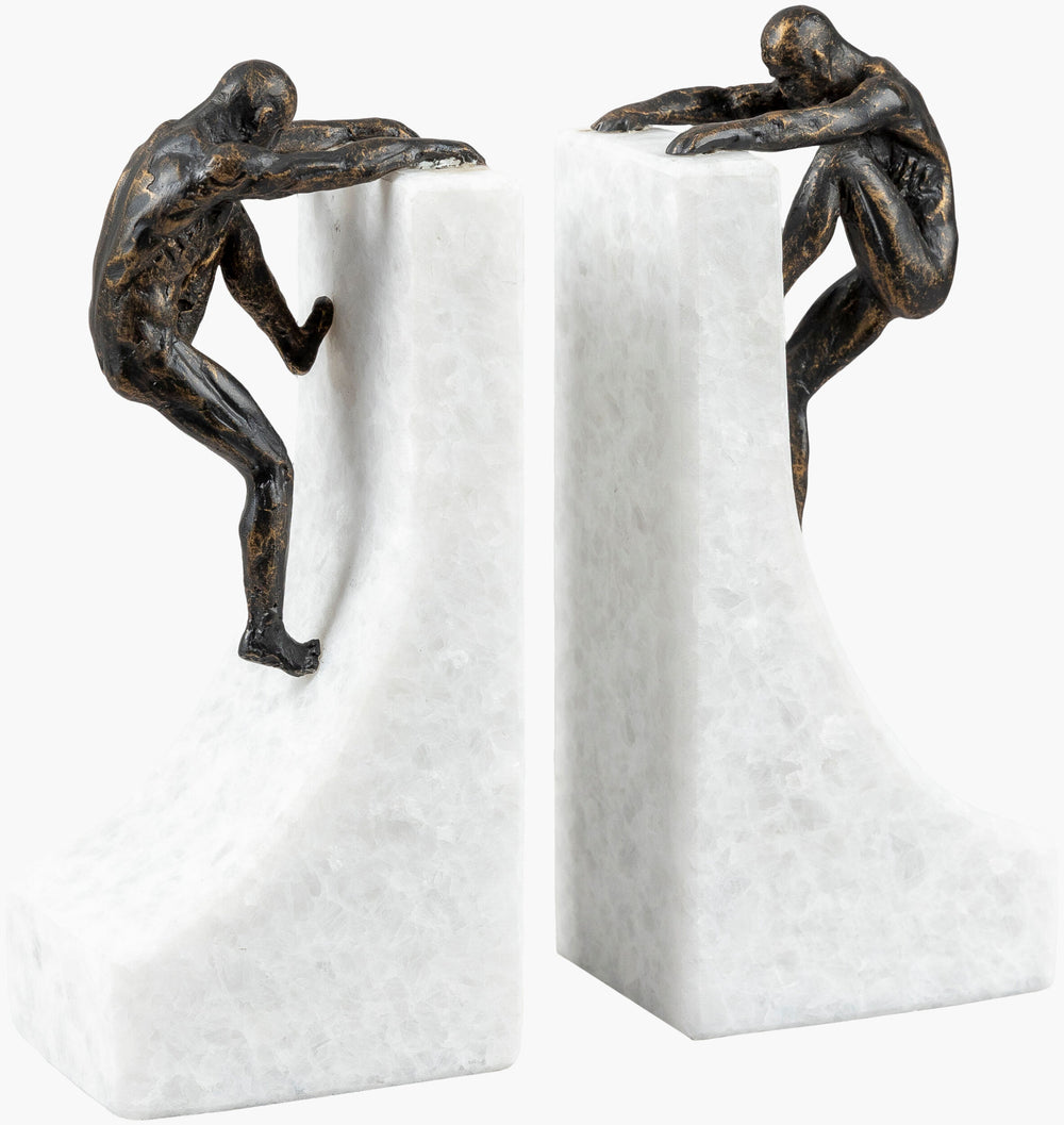 Surya Homo Sapiens 8"H X 3"W X 3"D Modern Metal & Marble Bookend – Elegant Decorative Accent For Bookshelf Metallic ,Bronze Marble,Iron Hos005-set