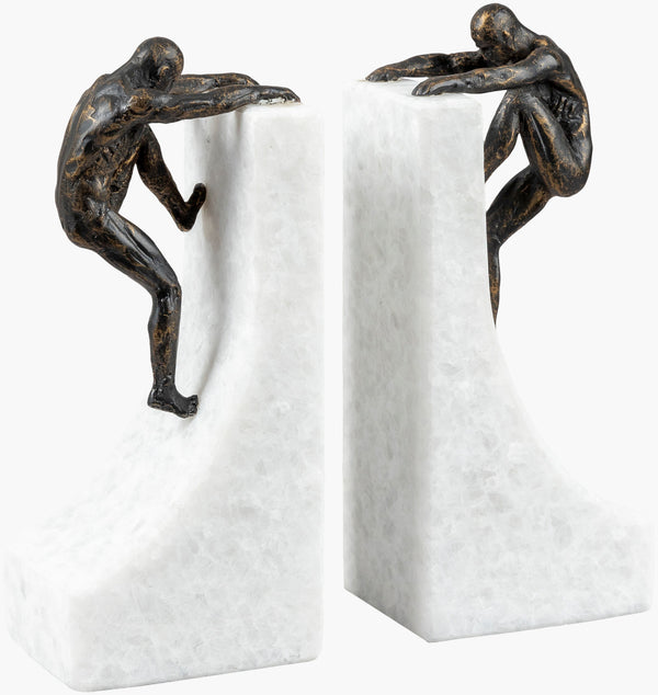 Surya Homo Sapiens 8"H X 3"W X 3"D Modern Metal & Marble Bookend – Elegant Decorative Accent For Bookshelf Metallic ,Bronze Marble,Iron Hos005-set