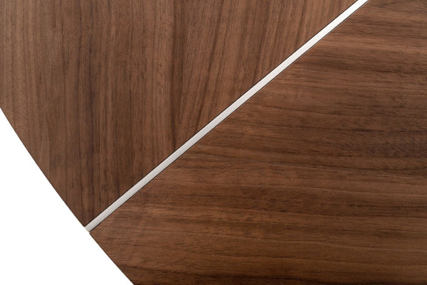 VIG Furniture Houston Walnut Round Dining Table With Mirrored Center, Steel Inlays, Seats 7 — Mid‑Century Elegance VGHB850T-WAL