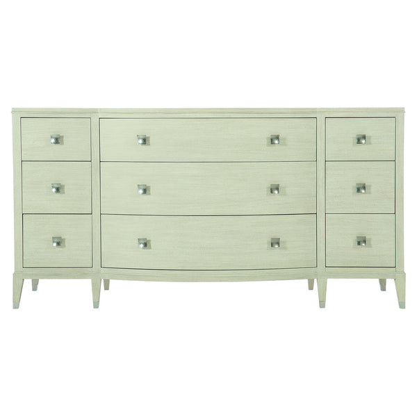 Bernhardt Bernhardt Cerused Linen East Hampton Dresser — 9-Drawer Neo-Traditional Bowed Front With Nickel Pulls 395054