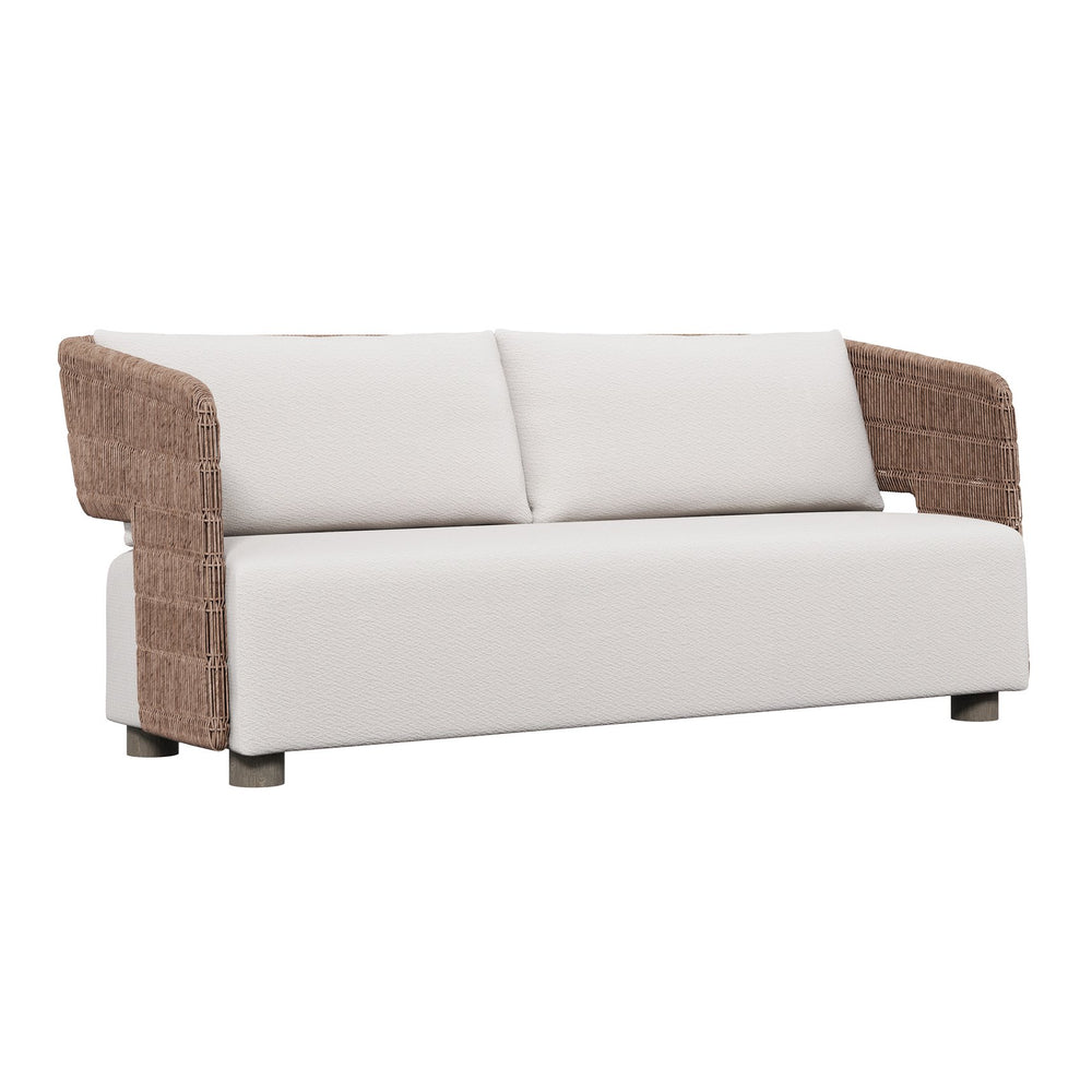 Bernhardt Bernhardt Maldives Outdoor Sofa — Twisted Abaca Wicker, Weathered Teak Legs, Deep Seat Plush Pillows (92) - Made to Order O2356B