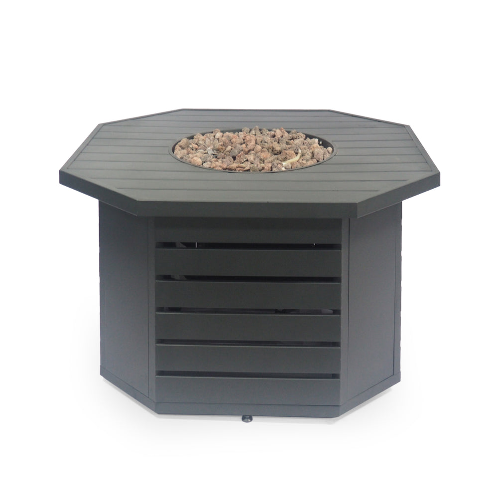 English Elm Octagon Iron Propane Fire Pit with Open Slat Design for Patio Gatherings 66596.00BLK-50K
