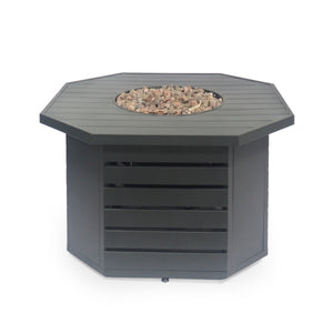 English Elm Octagon Iron Propane Fire Pit with Open Slat Design for Patio Gatherings 66596.00BLK-50K