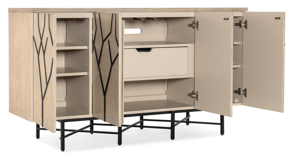 Hooker Furniture Melange Light Maple Entertainment Credenza With Resin Twig Doors, Integrated Power & Soft-Close Storage 628-55042-05