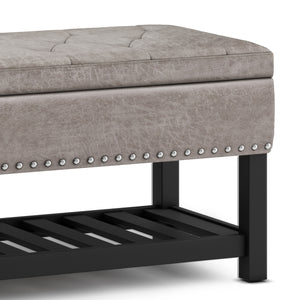 English Elm Lomond Storage Ottoman Bench - Distressed Grey Taupe With Tufting, Hidden Storage & Open Shelf B136P159125