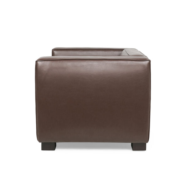 English Elm Christopher Knight Home® - CLUB Chair with Tuxedo Silhouette, Faux Leather Upholstery and Bold Birch Wood Legs for Comfort Dark Brown 31.75 L x 24.5 W x 22.5 H 71800.00